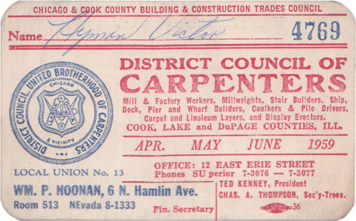 Union Card for United Brotherhood of Carpenters